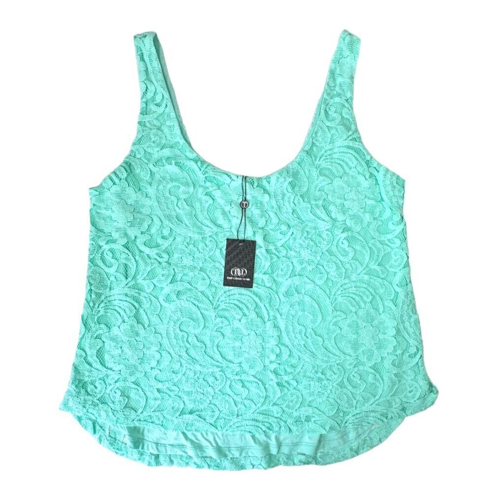 NWT Tart Collections Floral Lace Tank Top Sz.L Mint Green Scoop Neck Fairy - Picture 9 of 11